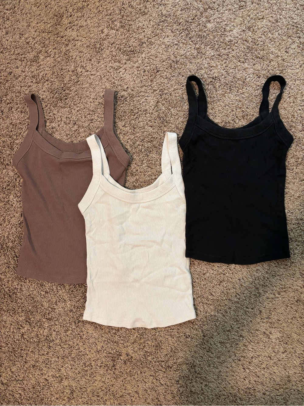 Abercrombie & Fitch Ribbed Tank Trio - Black, Cream, Taupe